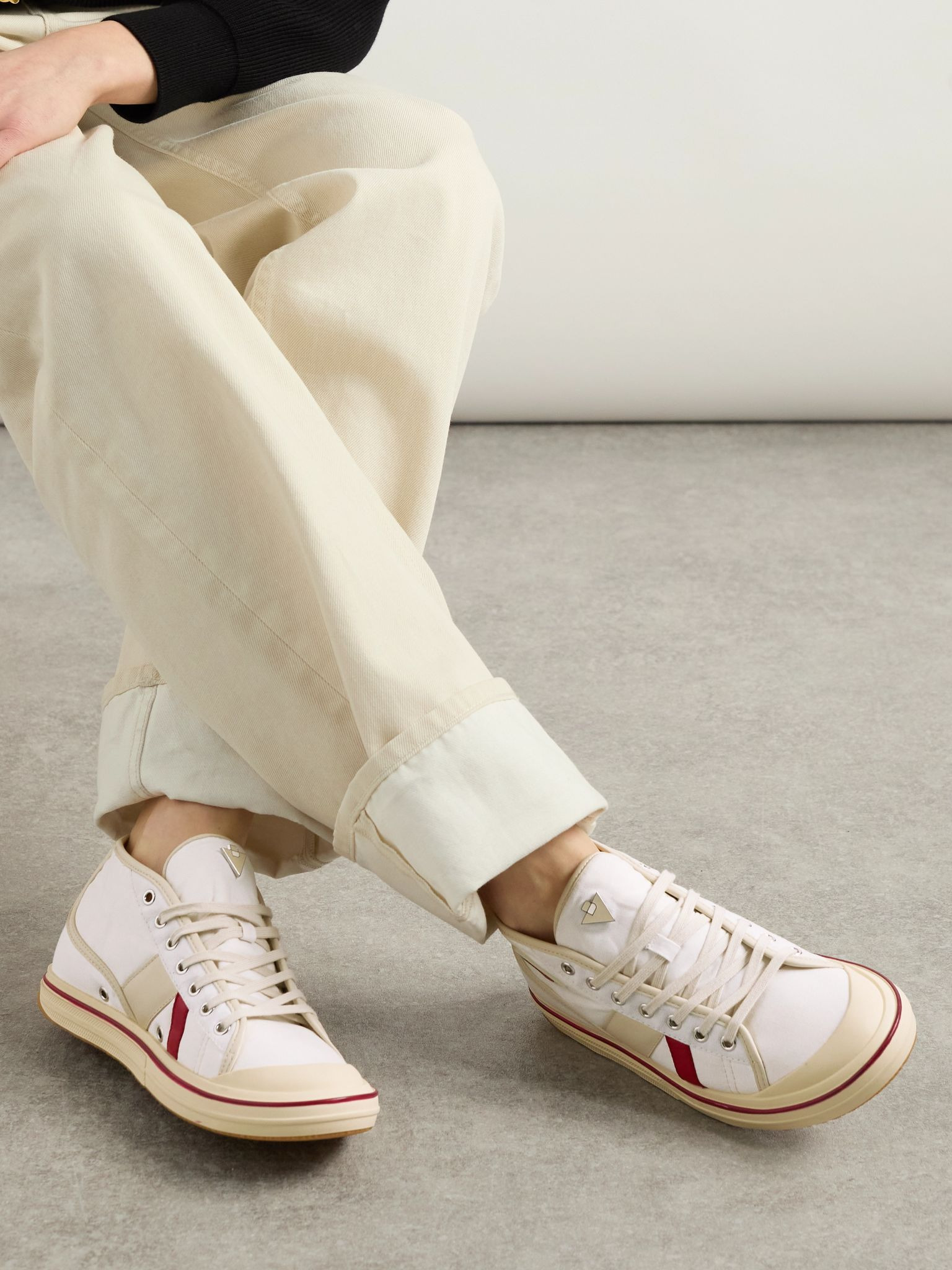 Eliot appliquéd leather-trimmed canvas sneakers Off-white - 2