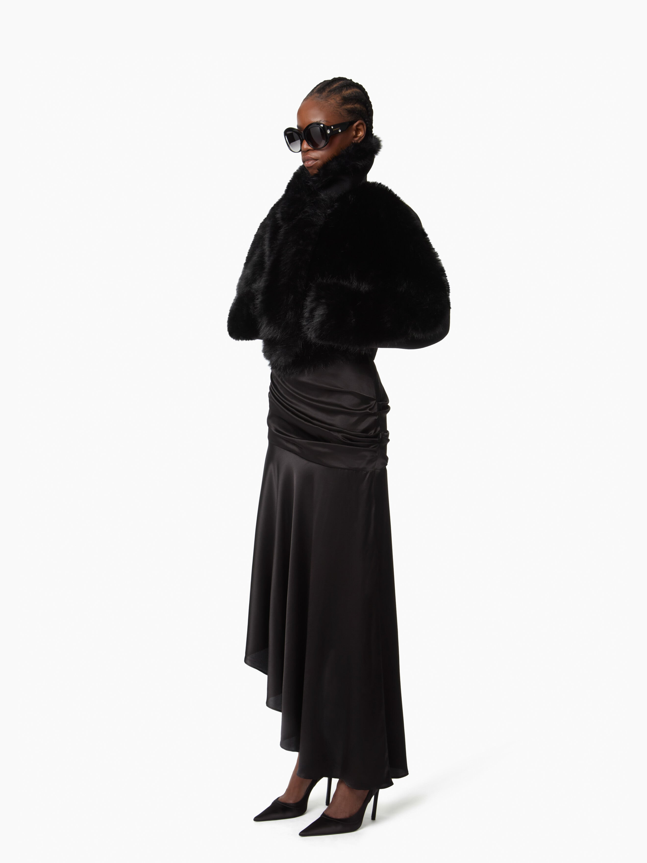 Black Asymmetric Draped Skirt - 2