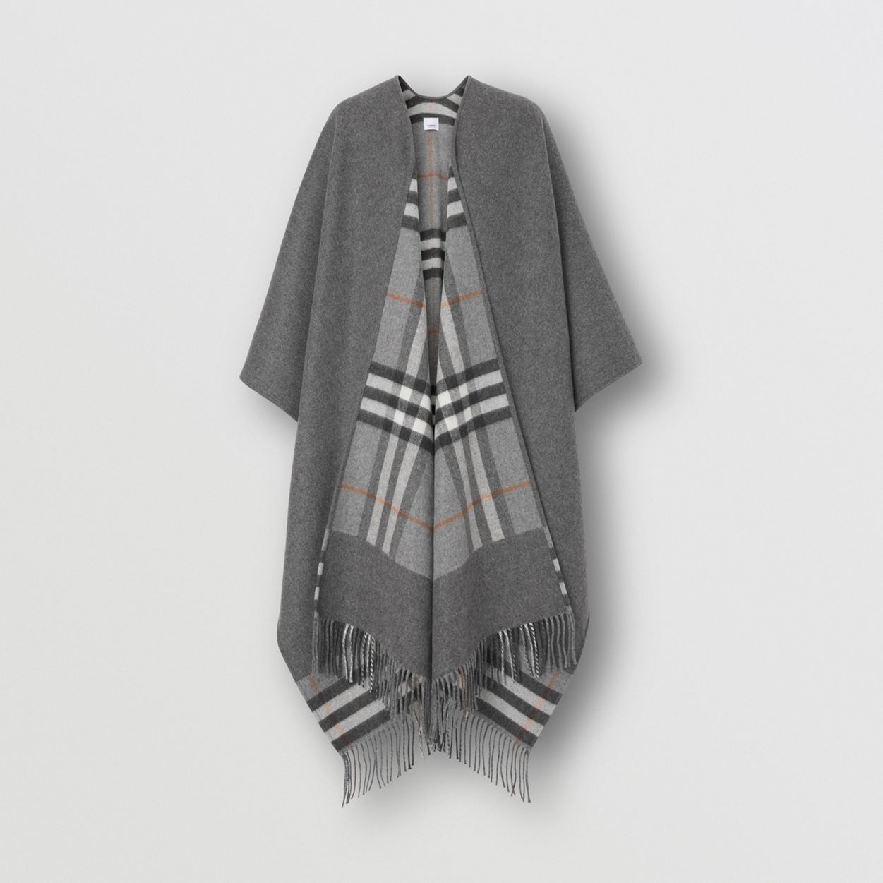 Reversible Check Wool Cashmere Cape - 4