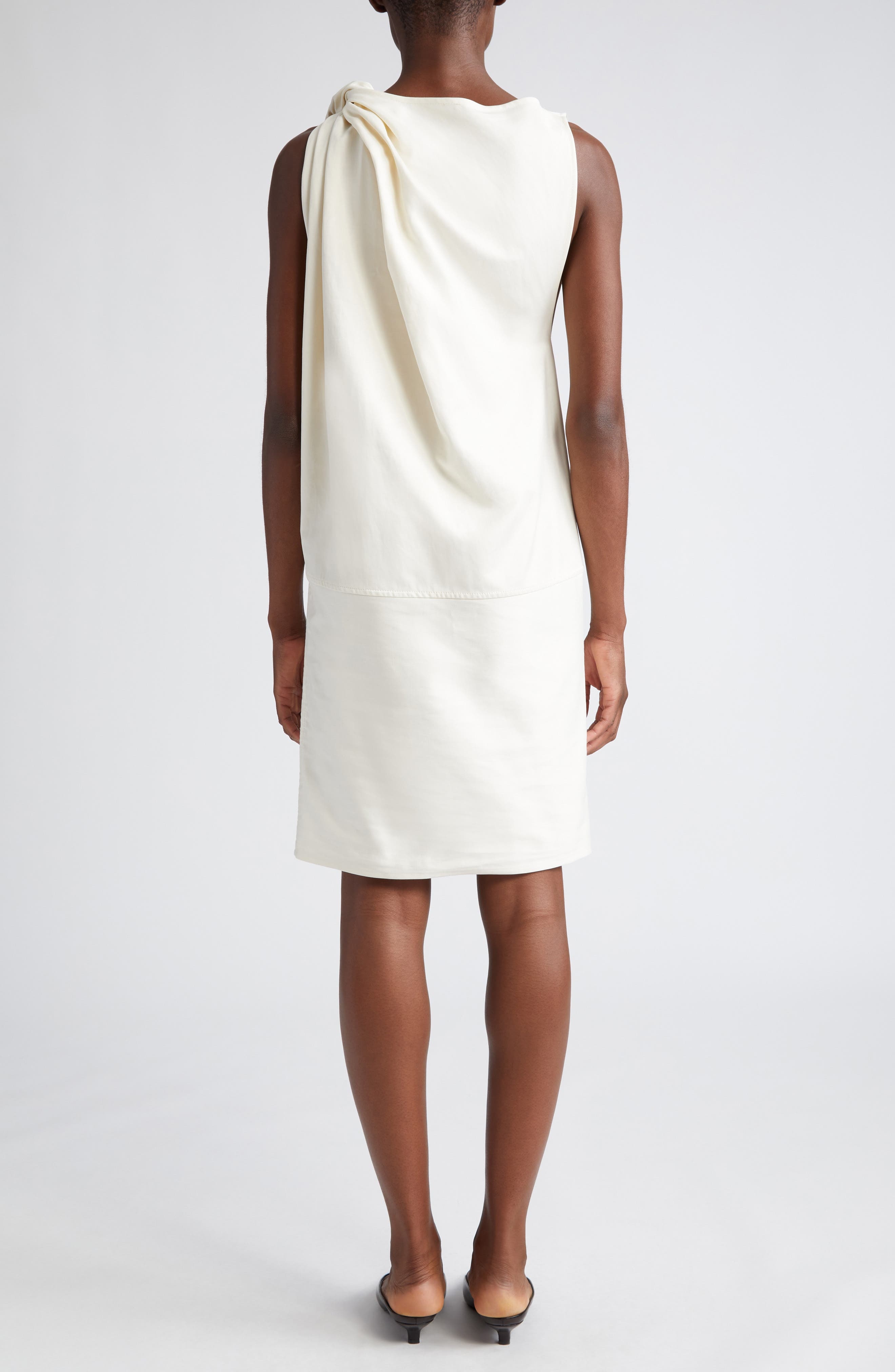 TOTEME Shoulder Twist Satin Shift Dress in Ecru at Nordstrom - 2