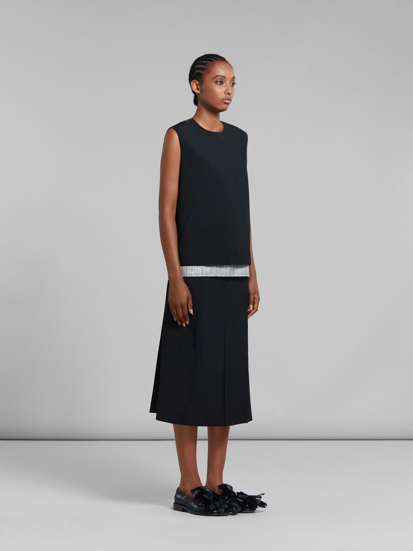 BLACK TROPICAL WOOL MIDI SKIRT - 5