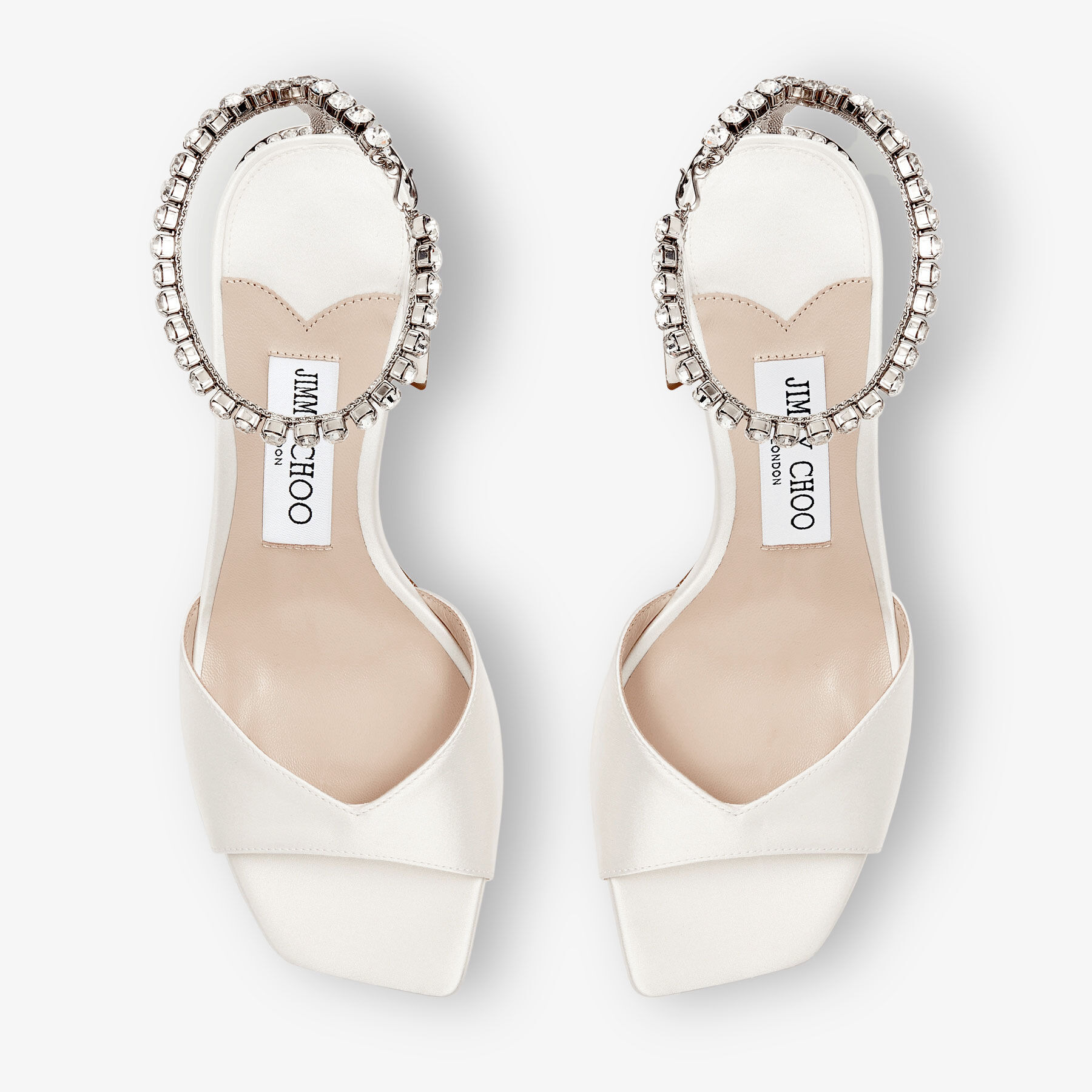 Saeda Sandal 85
Ivory Satin Block Heel Sandals with Swarovski Crystal Chain - 4