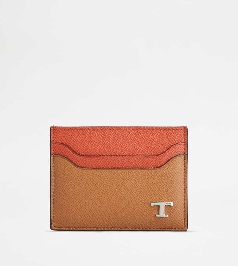 CARD HOLDER IN LEATHER - BROWN, ORANGE 1