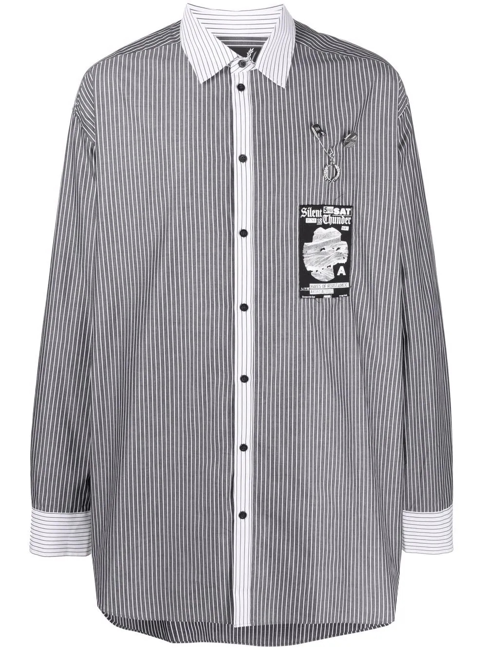 stripe-print logo-patch shirt - 1