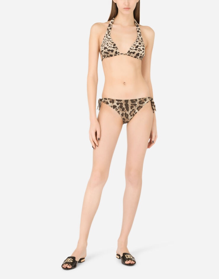 Leopard-print padded triangle bikini top - 2