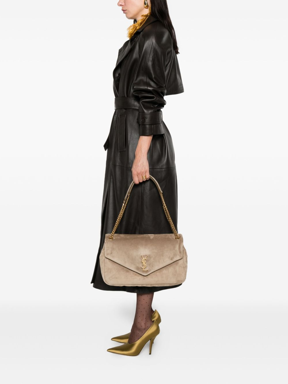 large Calypso logo-plaque suede shoulder bag - 2