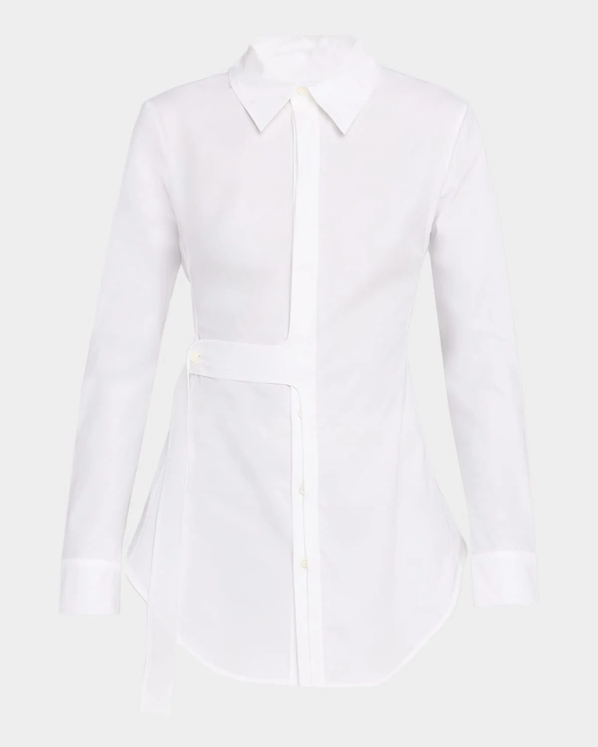 Waist-Strap Cotton Button-Down Shirt - 1