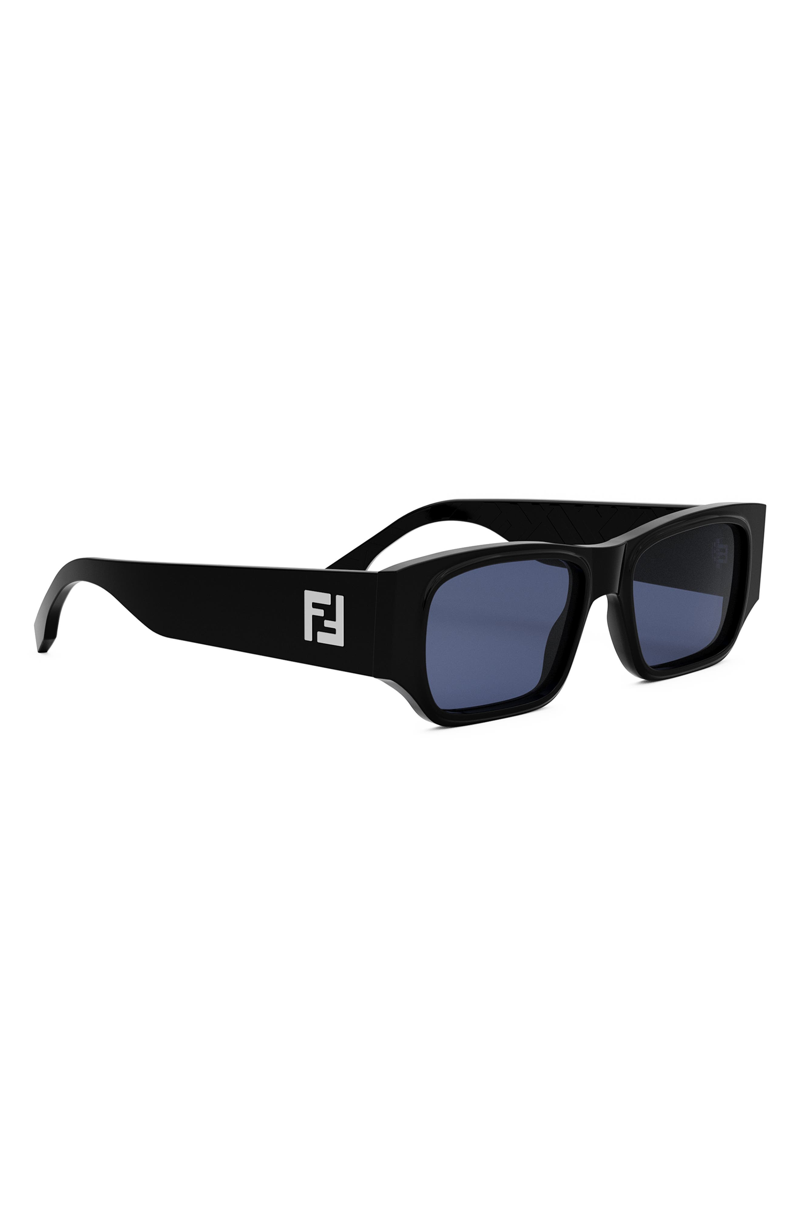 Fendi FF Squared 54mm Rectangular Sunglasses in Shiny Black /Blue at Nordstrom - 7
