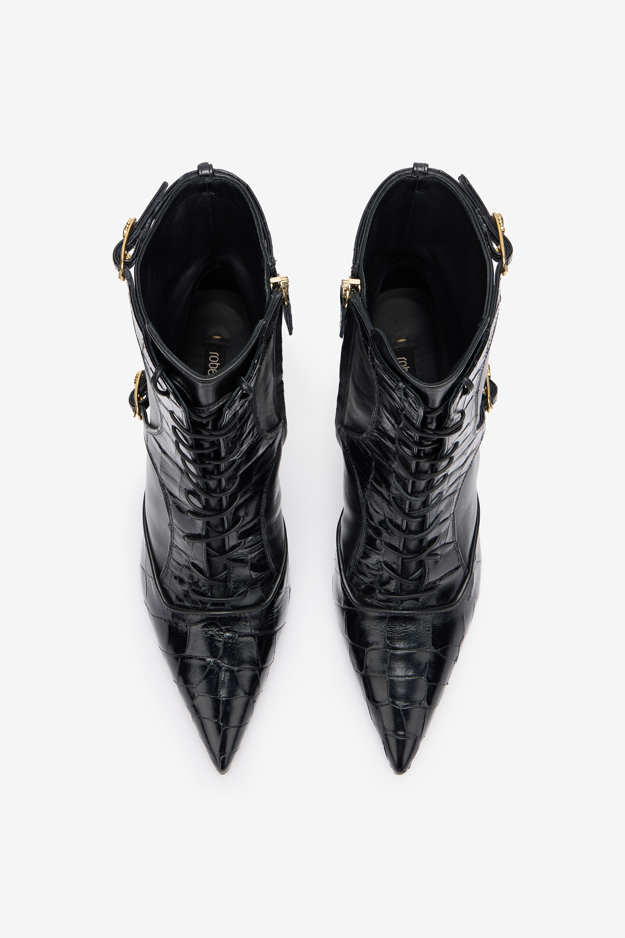 Crocodile-Effect Lace-Up Ankle Boots - 6