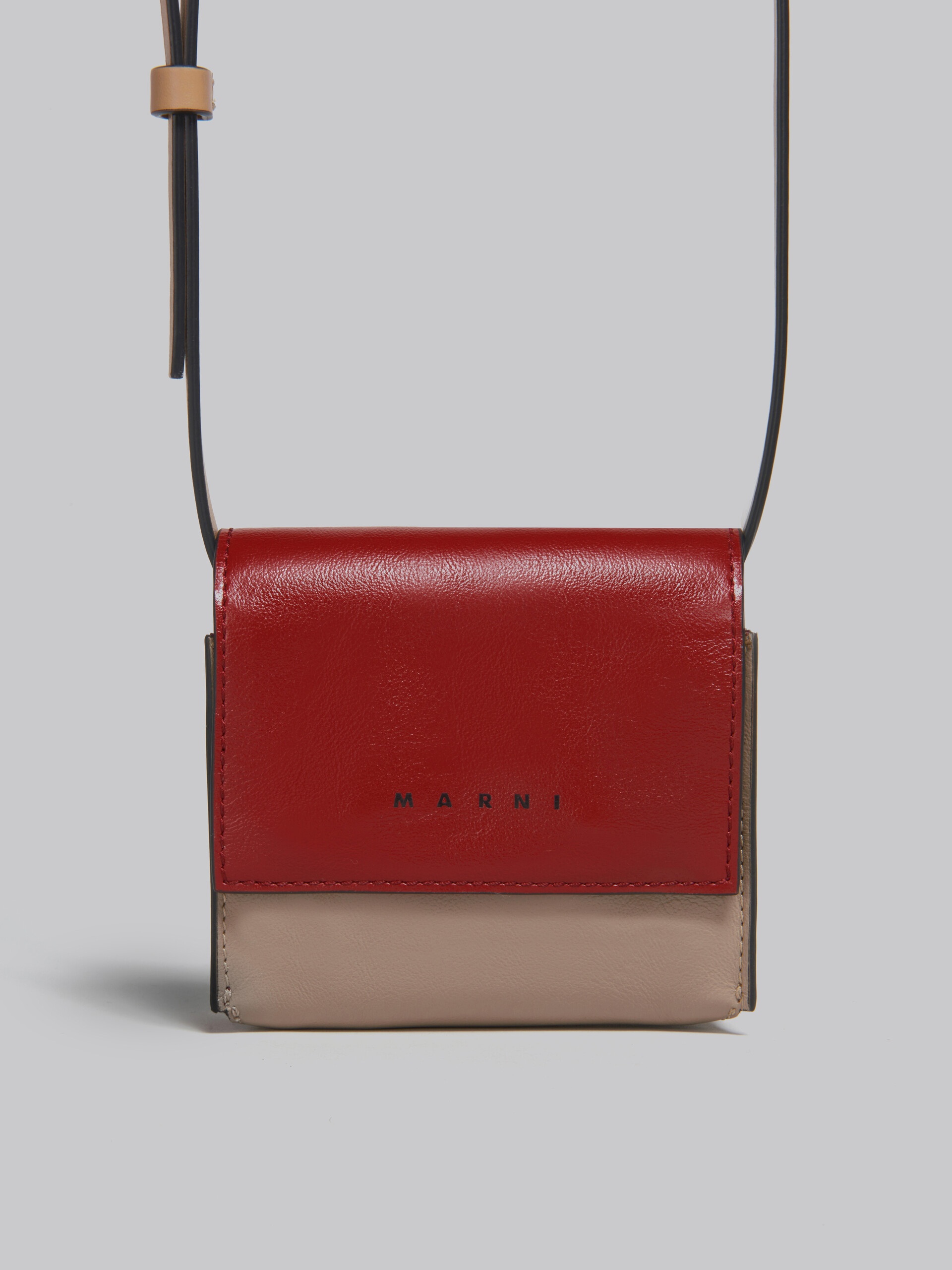 BURGUNDY AND BEIGE LEATHER CROSSBODY BAG - 4