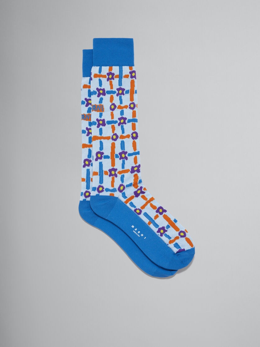 LIGHT BLUE COTTON SOCKS WITH SARABAND PATTERN - 1