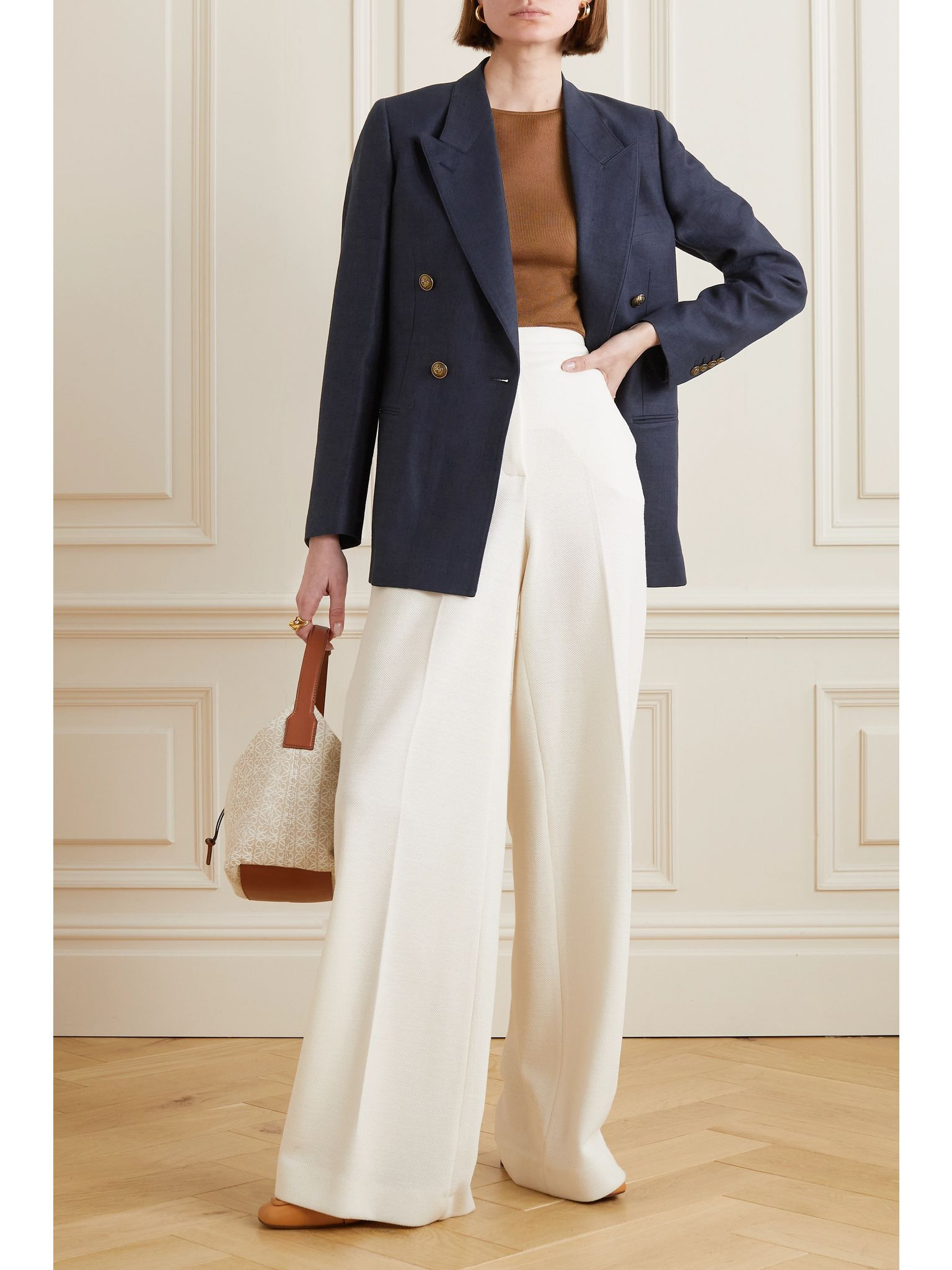 Aurora linen and wool-blend twill blazer Navy - 2
