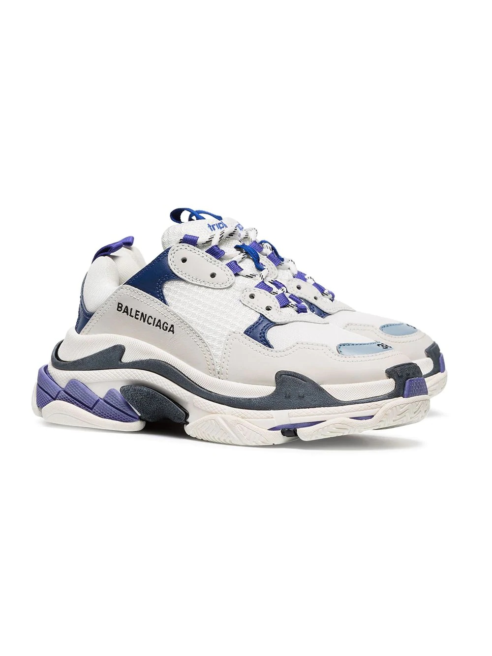 White and Blue Triple S Leather Sneakers - 3