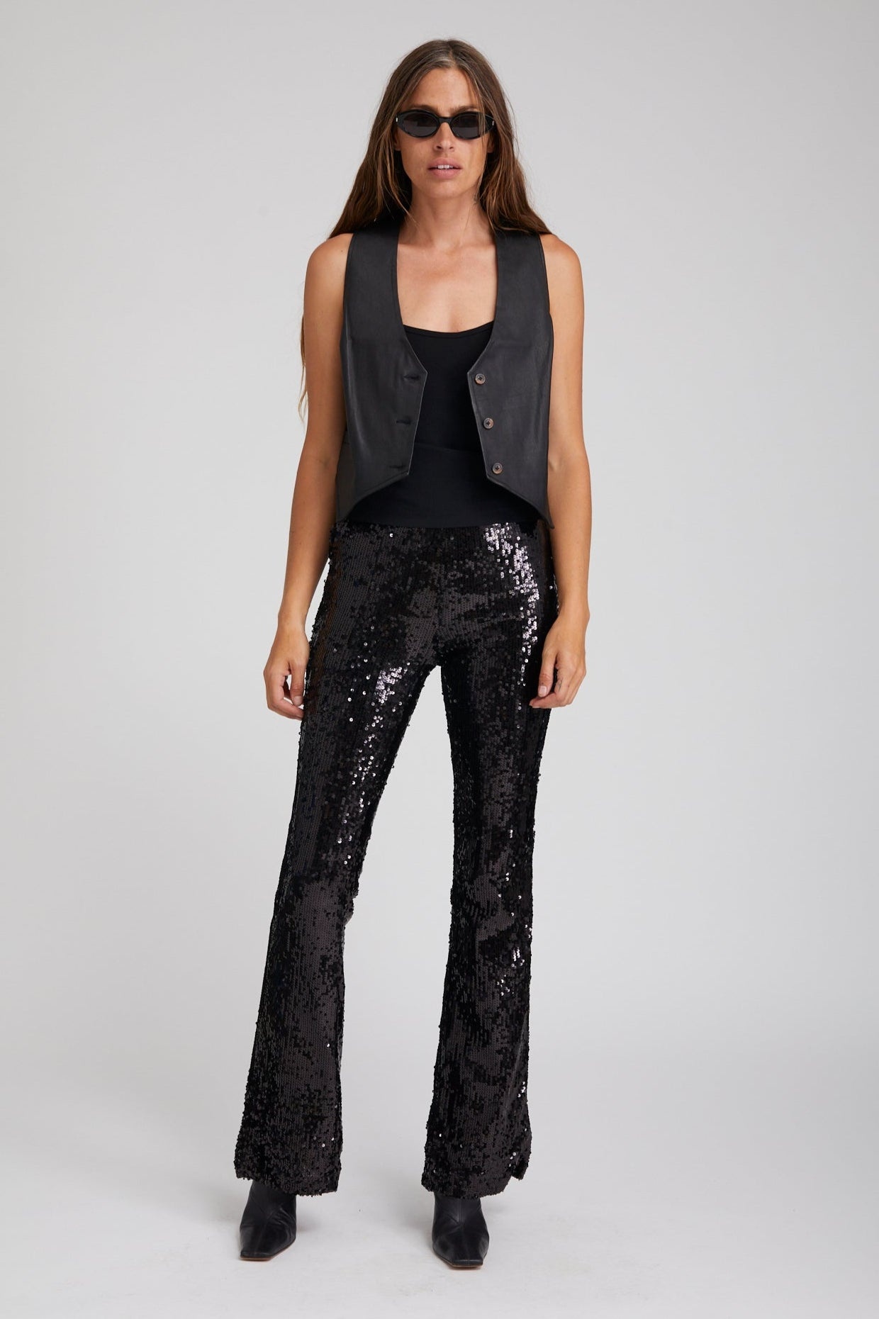 BLACK LEATHER VEST - 2