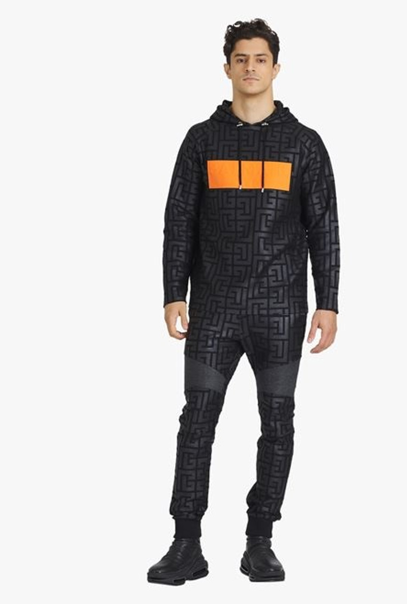 Balmain Black eco-designed cotton Balmain monogram sweatshirt with dark orange Balmain logo outlook