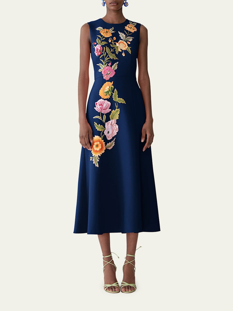 CAROLINA HERRERA Floral Embroidered Sleeveless Midi Dress outlook