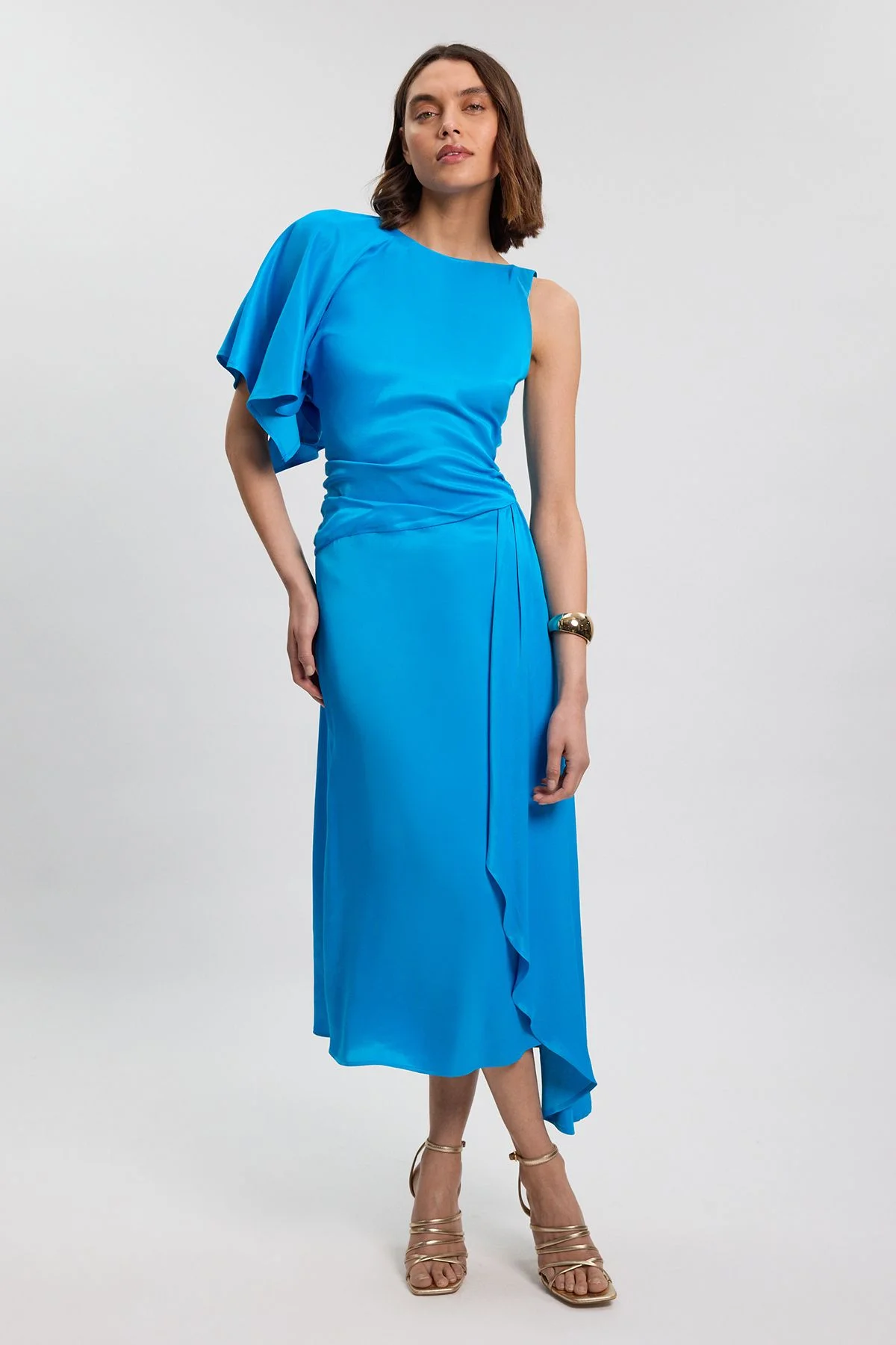 Viscose Satin Drape Midi Dress - 1