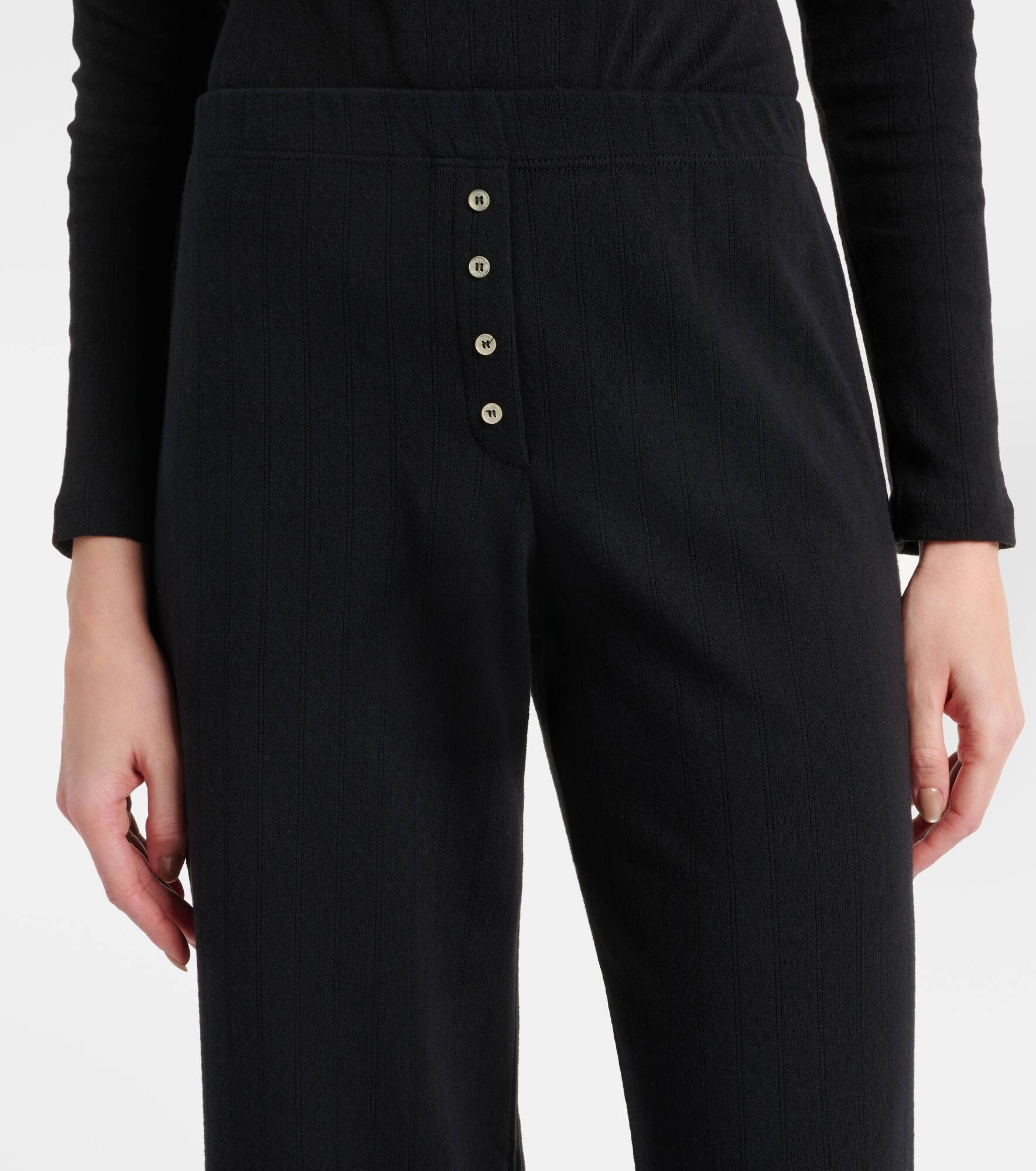 Pointelle cotton jersey wide-leg pants - 4