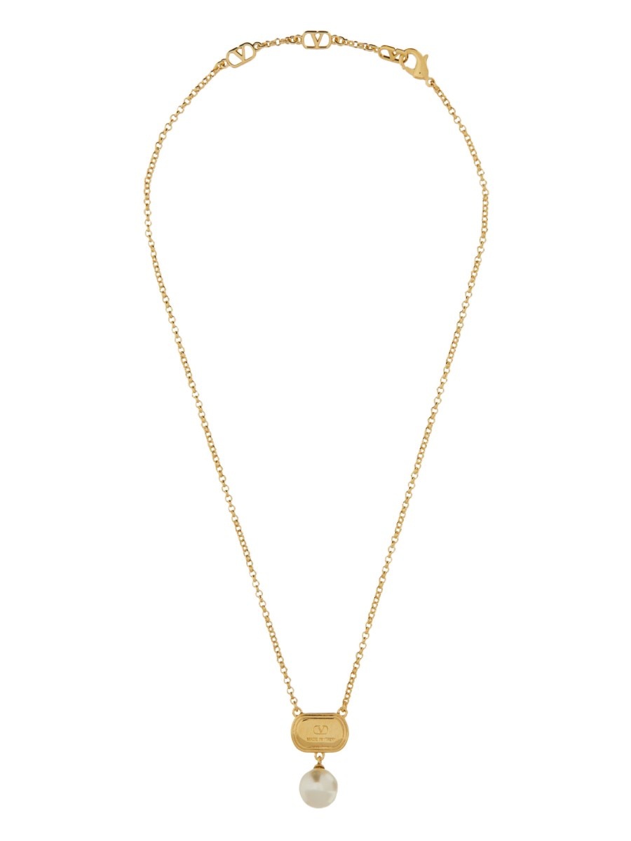 METAL OVALETTE NECKLACE WITH ENAMEL, CRYSTAL AND SWAROVSKI® PEARL - 2