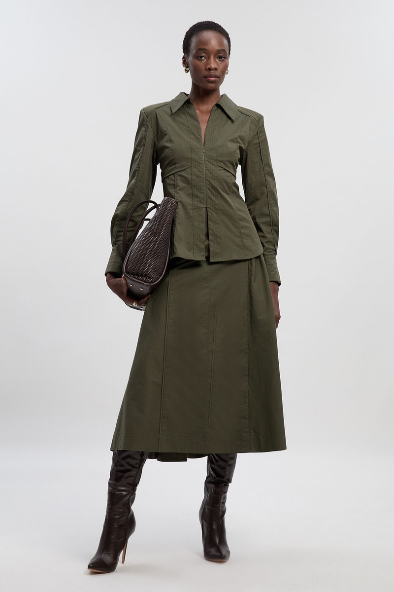 KAREN MILLEN Pleated Detail Cotton Woven Long Sleeve Shirt outlook