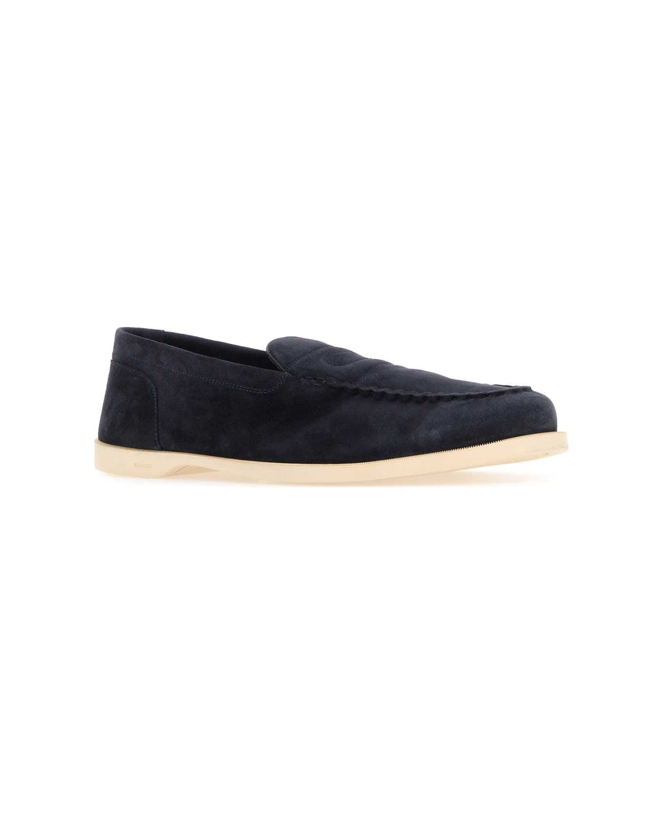 Navy Blue Suede Pace Loafers - 2