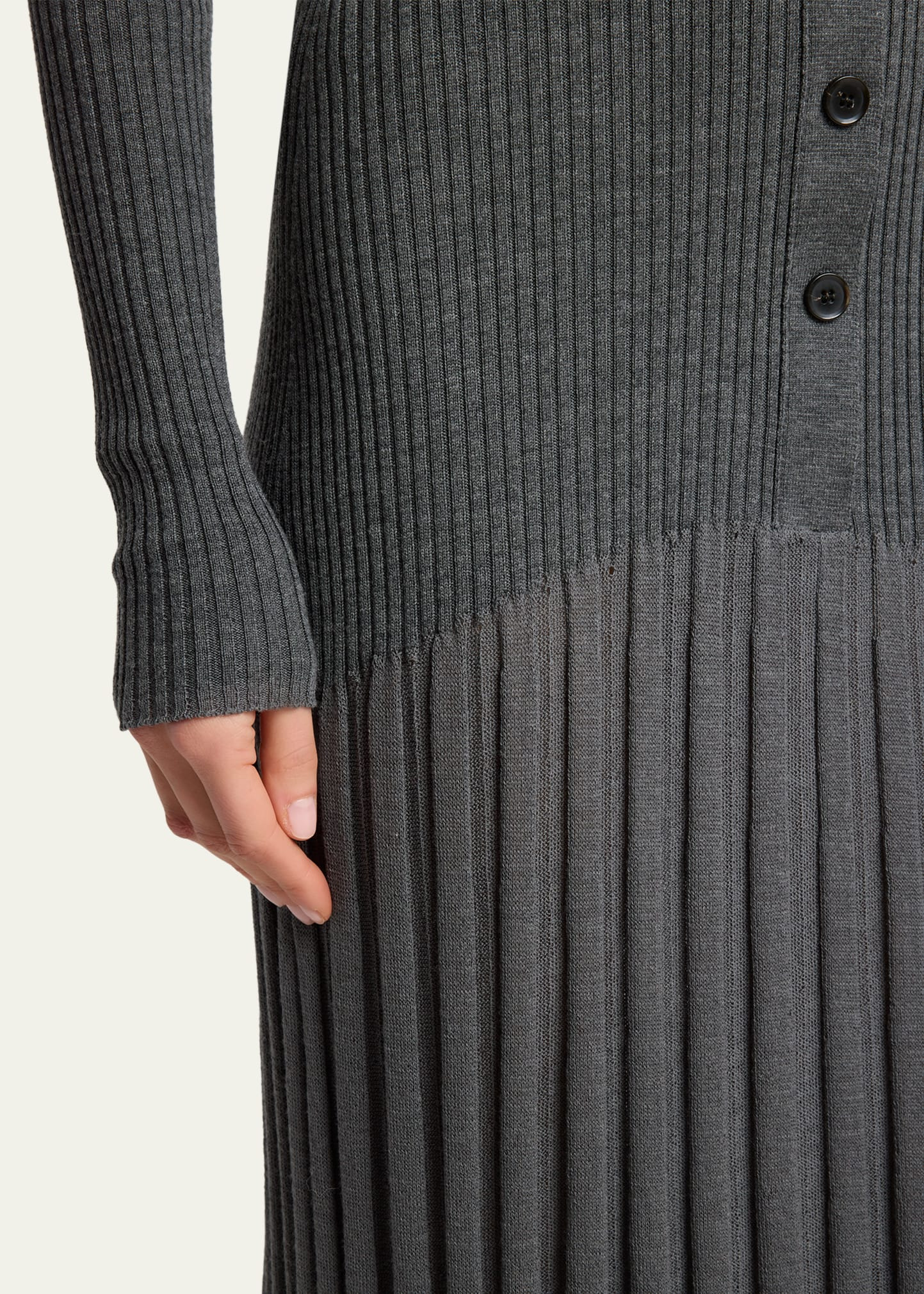Jada Turtleneck Mutli-Rib Button-Front Maxi Dress - 5
