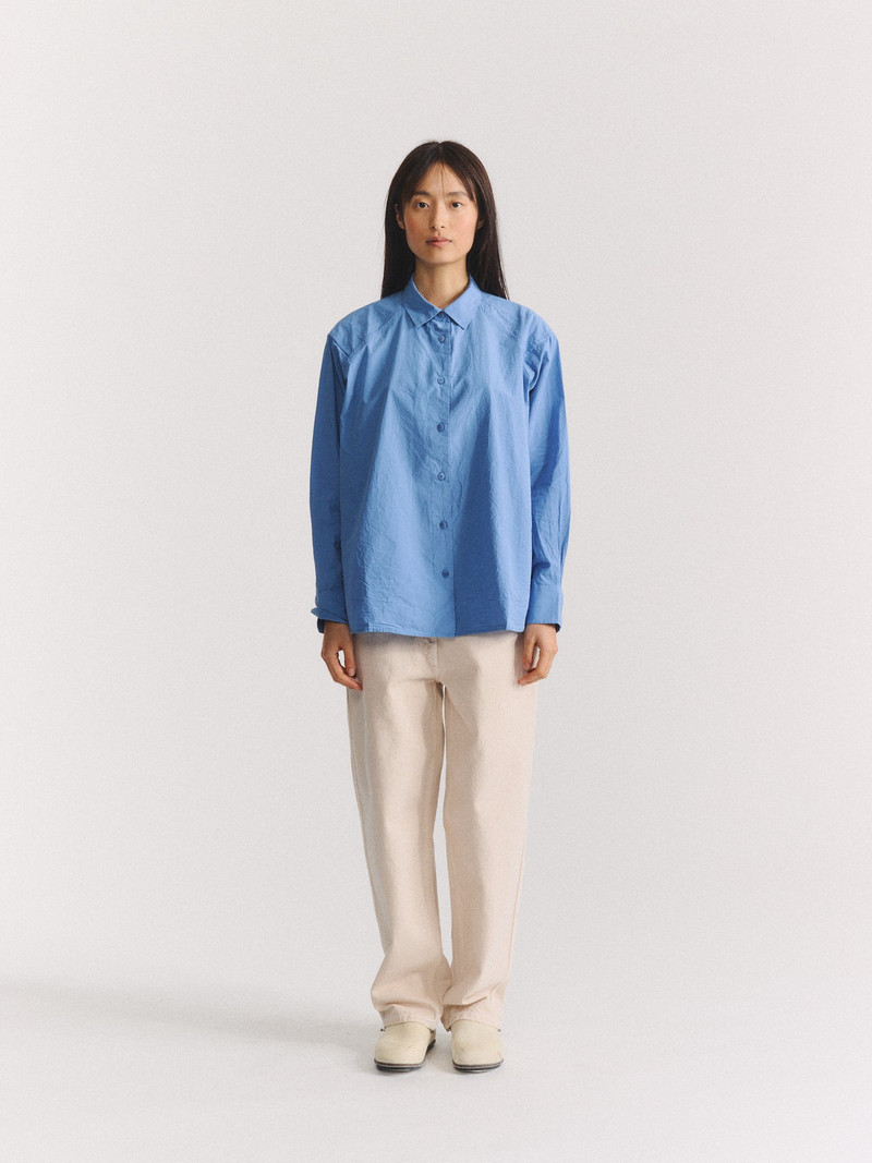 CASEY/CASEY DRAYS TRAVAIL SHIRT - CHALK POPLIN - L BLUE outlook