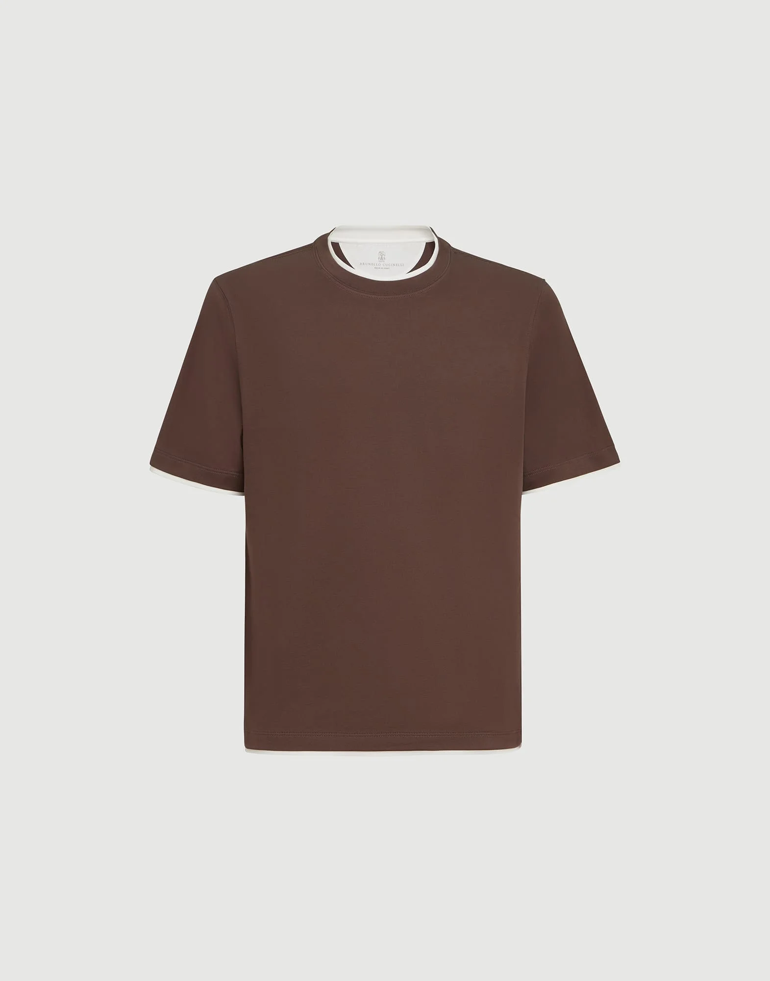Cotton jersey crew neck T-shirt with faux-layering - 1