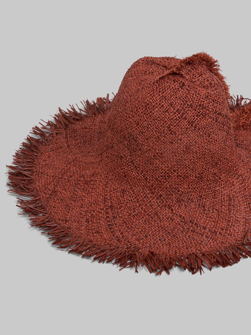 BROWN RAFFIA HAT WITH FRINGED BRIM - 4