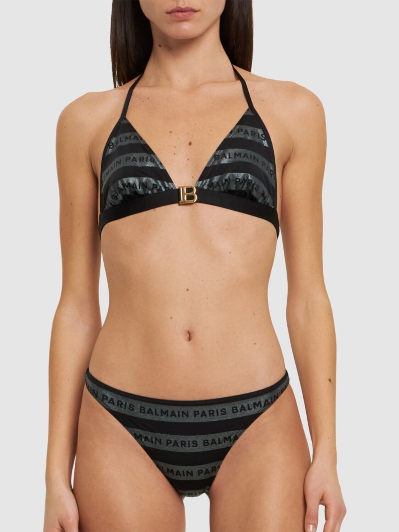 Glitter striped logo triangle bikini - 2