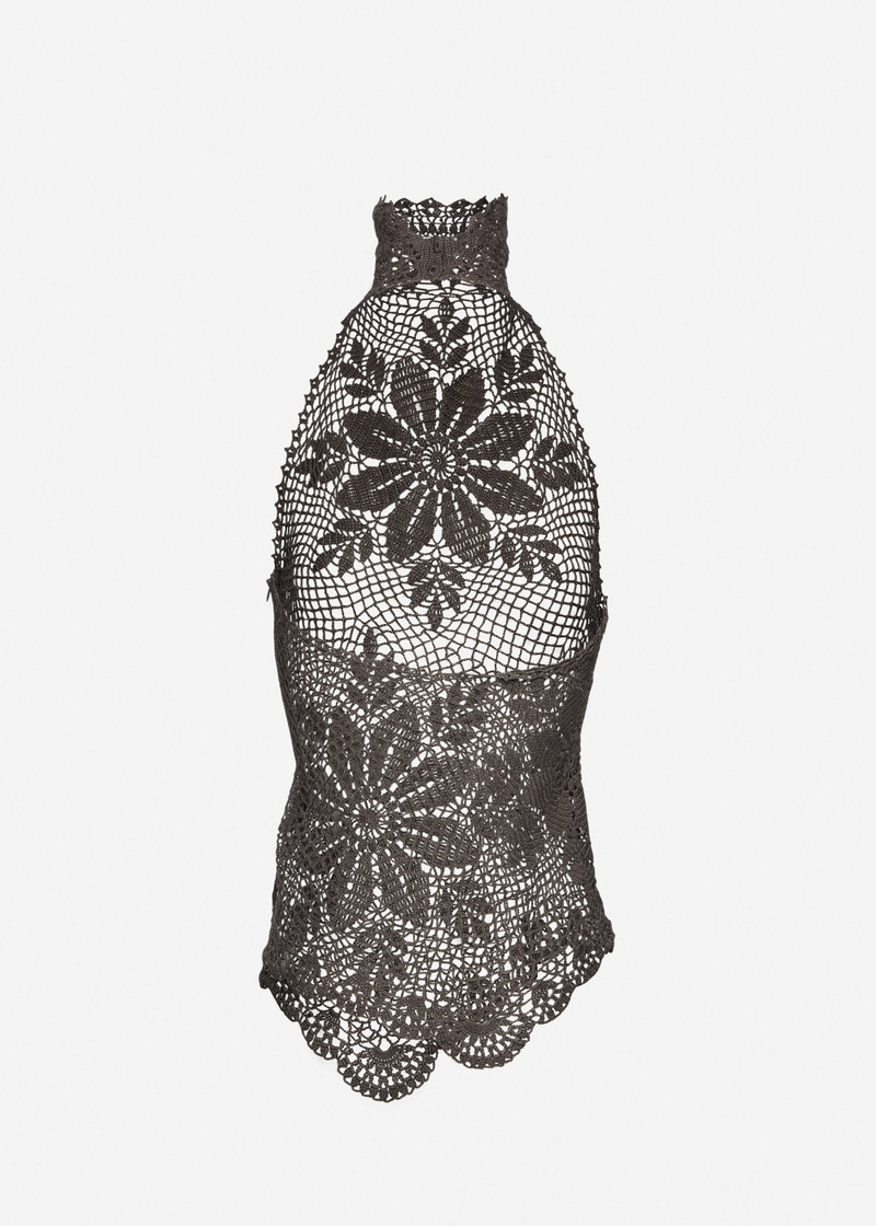 MAGDA BUTRYM Crochet cotton halter top in brown outlook