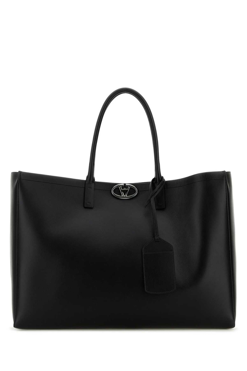 Valentino Garavani Men Black Leather Vlogo Shopping Bag - 1