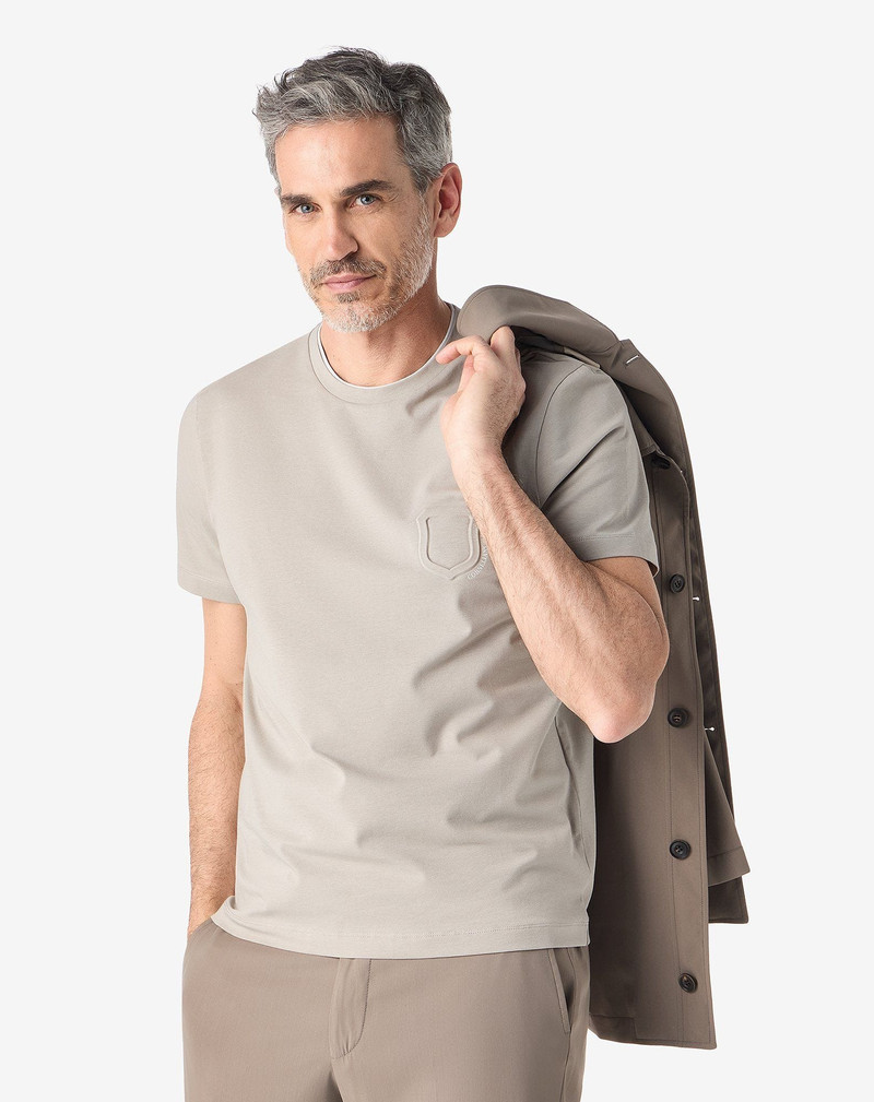 CORNELIANI Beige crew neck stretch jersey t-shirt outlook