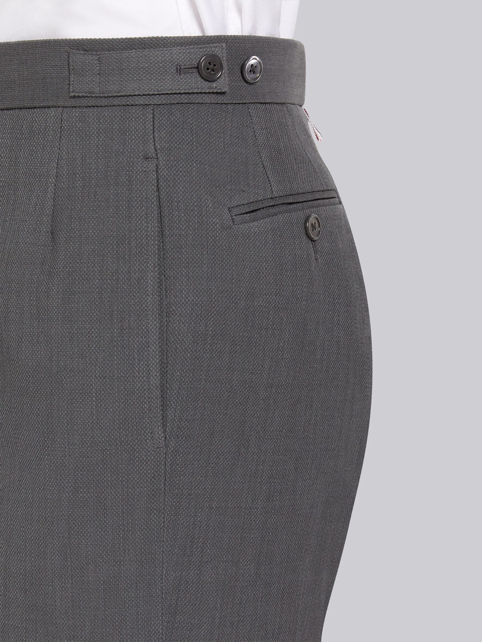 Medium Grey Wool Pique Suiting Side Tab Low Rise Straight Trouser - 5