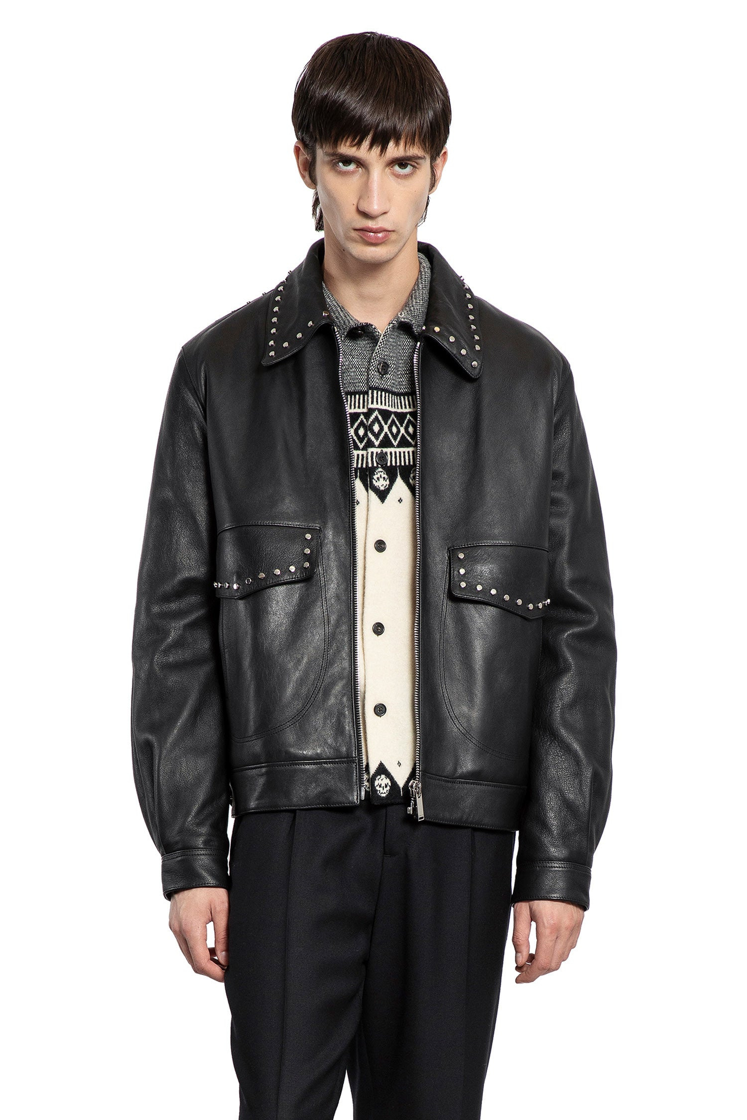 Studded Leather Aviator Jacket - 5