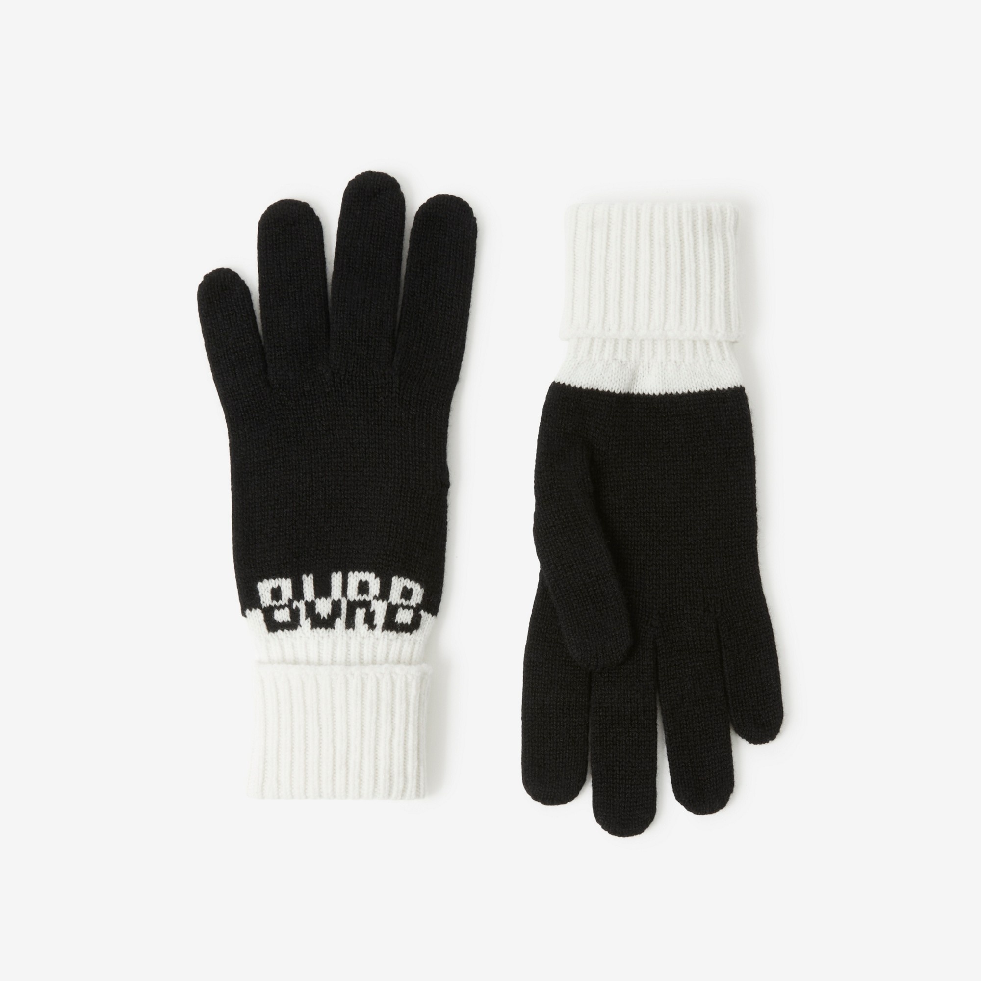 Logo Intarsia Two-tone Cashmere Gloves - 1