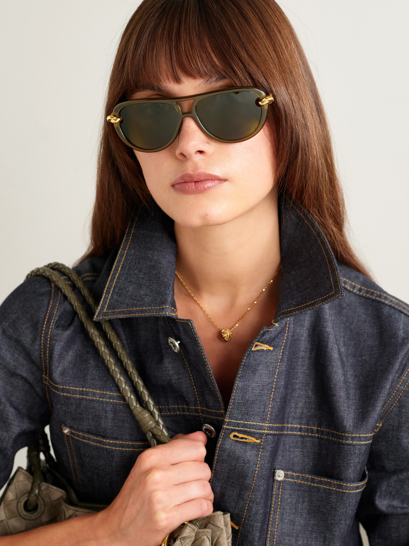 Bottega Veneta New Knot Aviator-style Acetate And Gold-tone Sunglasses outlook