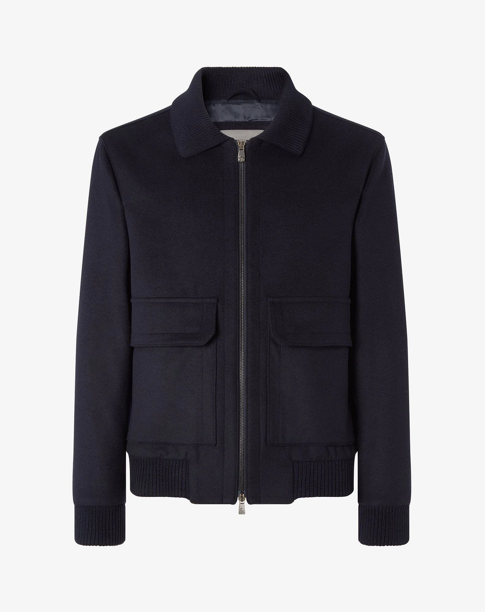 Navy blue wool and cashmere jacket - 1