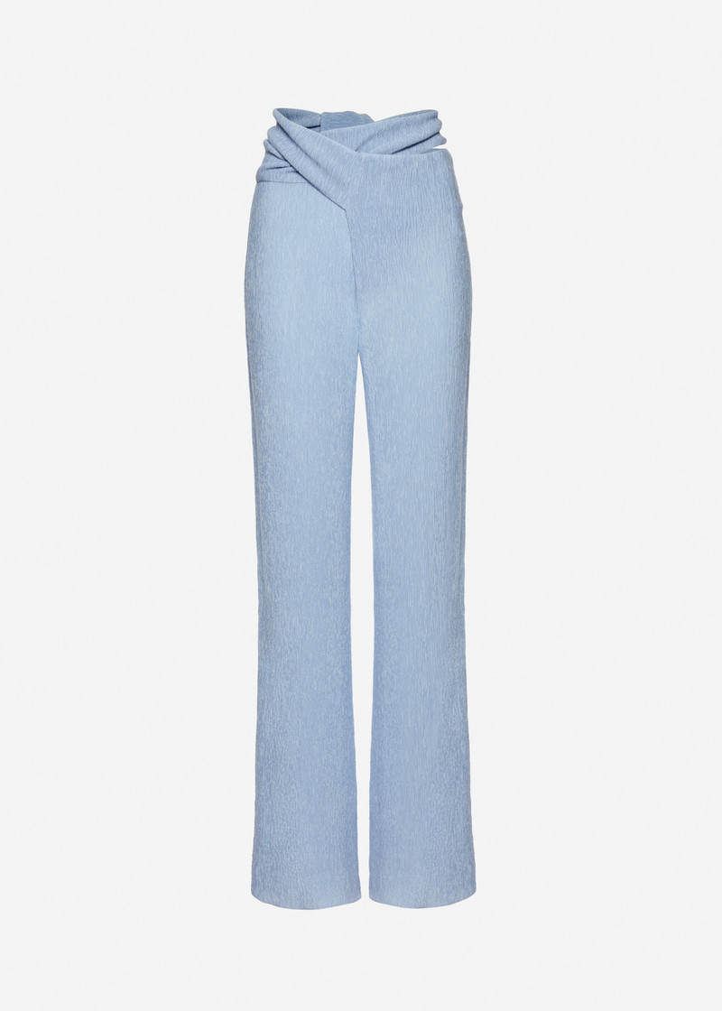 Draped wrap beach trousers in light blue 1