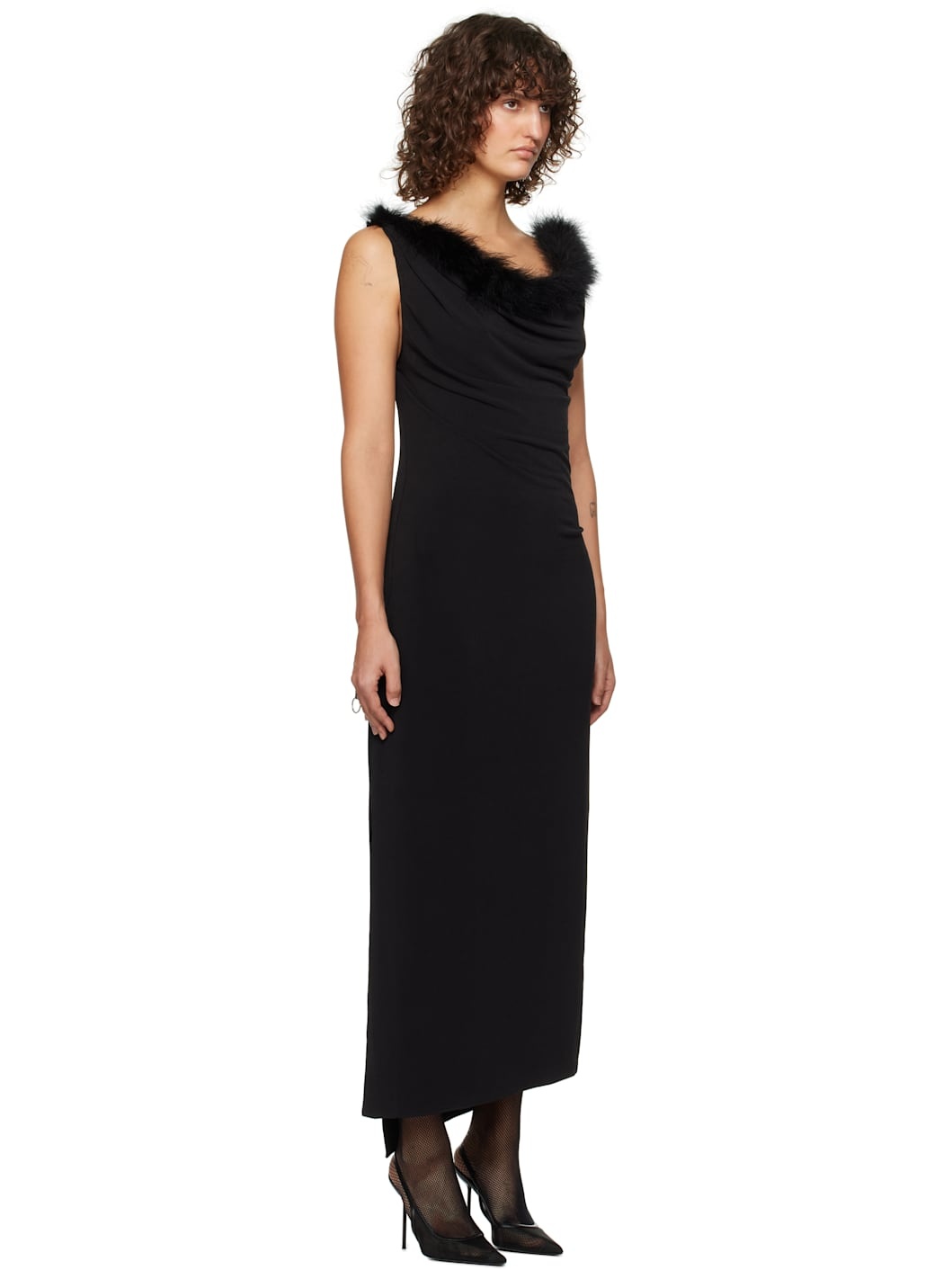 Black Boa Jersey Midi Dress - 2