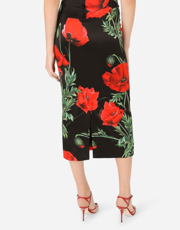 Satin calf-length corset dress with poppy print - 5