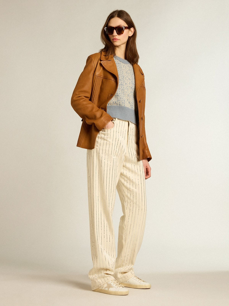 Golden Goose Cropped round-neck sweater with light blue jacquard lettering motif outlook