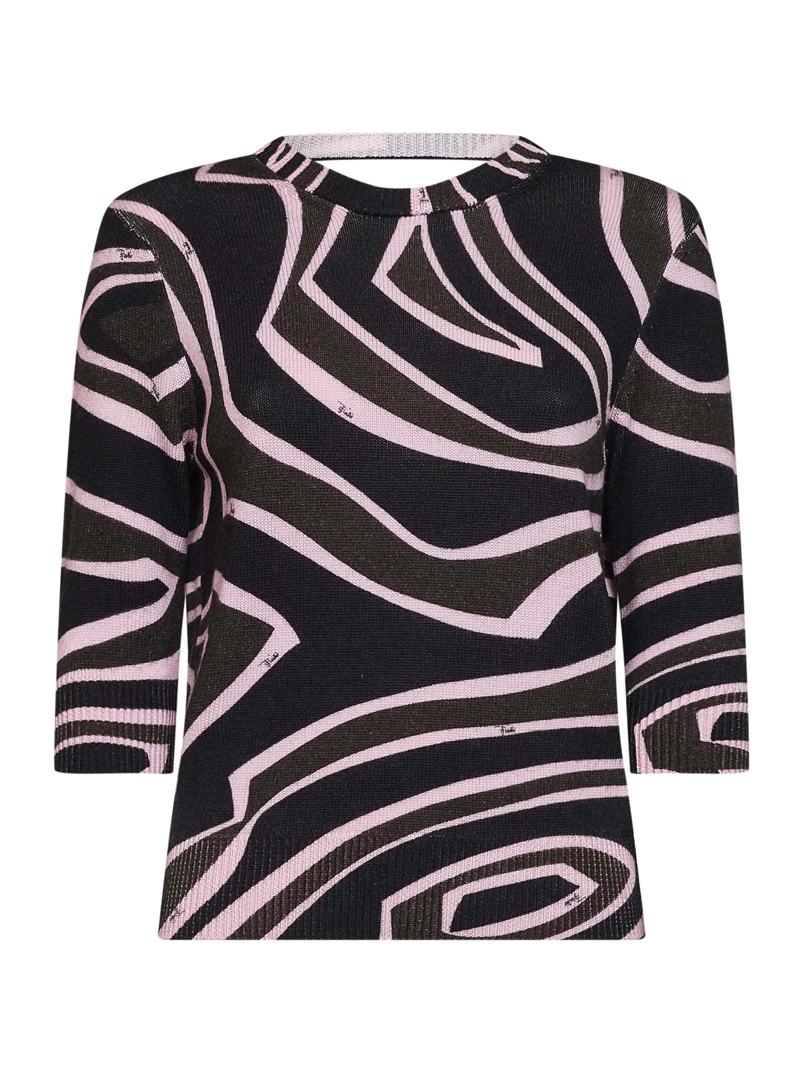 Khaki and pink Labirinto-print wool knit cut-out top - 1