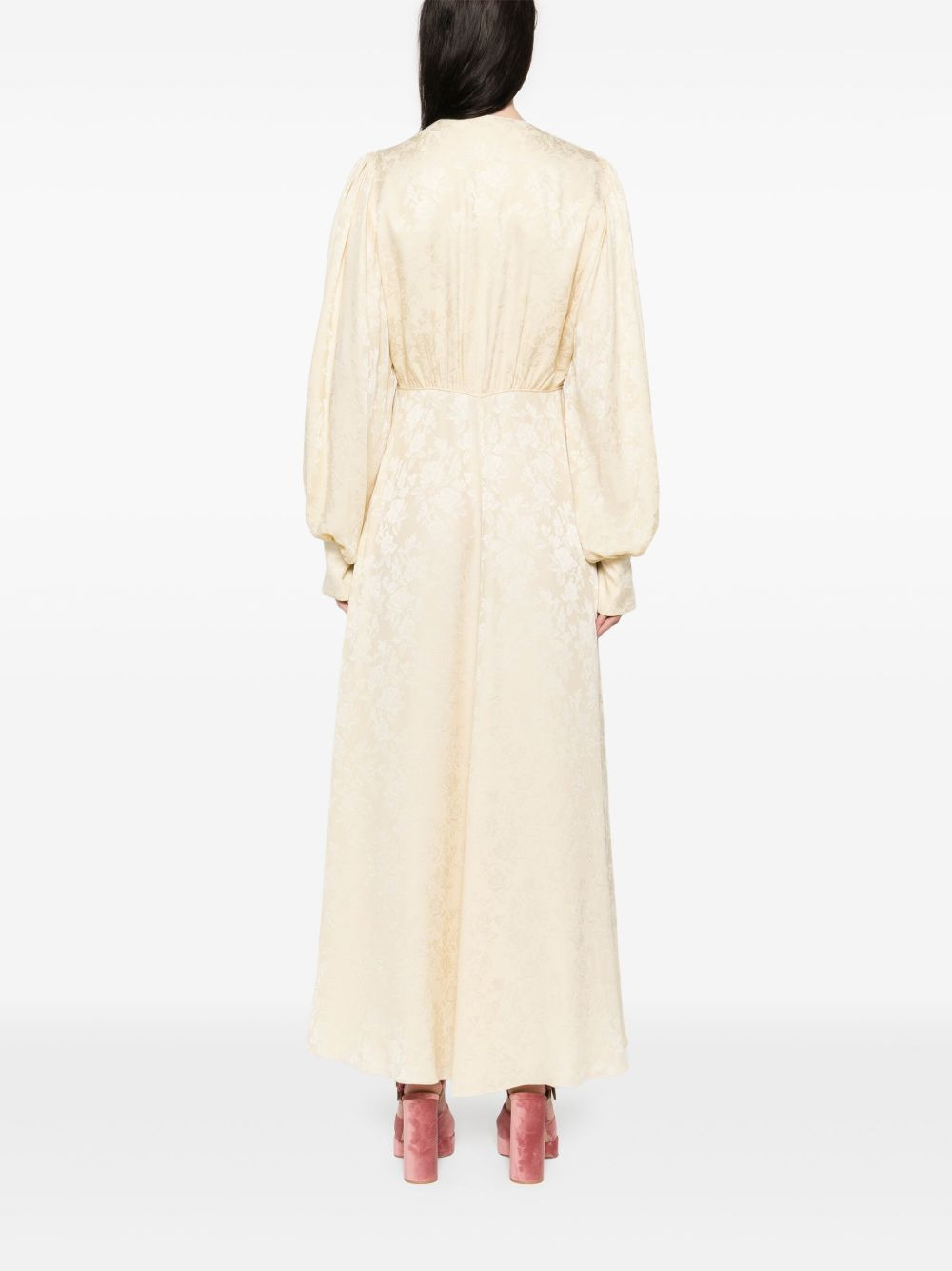 floral-jacquard ruched midi dress - 4