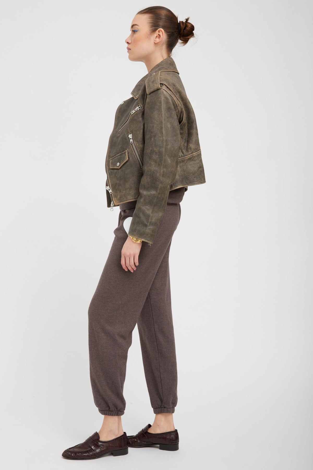 GREY LEATHER BIKER JACKET - 3