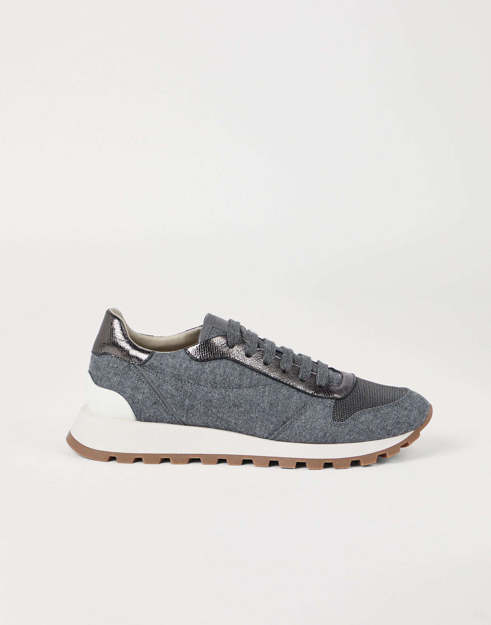 Virgin wool flannel and lamé calfskin runners with precious toe - 5