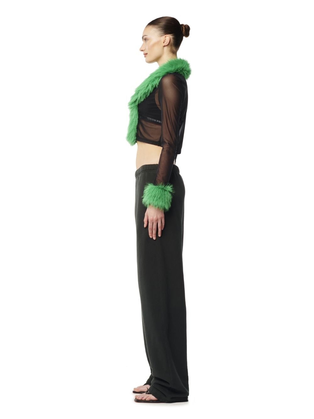 Faux Fur Trim Mesh Cardigan - 3