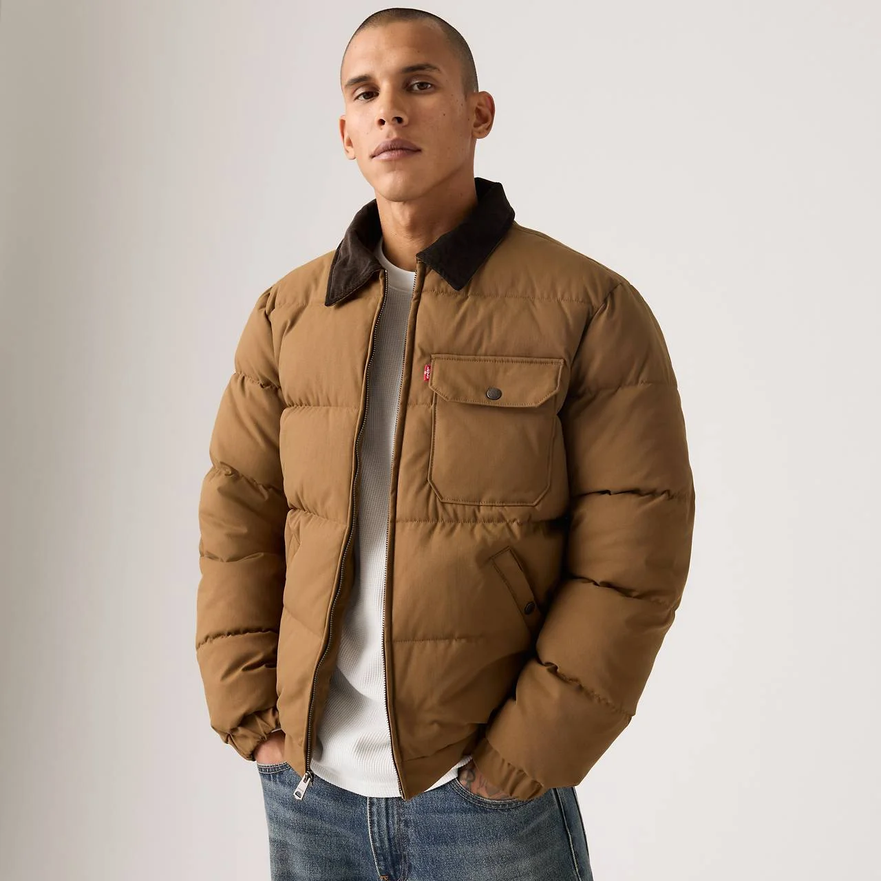 QUILTED DEPOT JACKET WITH CORDUROY COLLAR - 1
