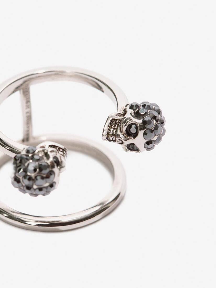 Twin Skull Double Ring in Silver - 3