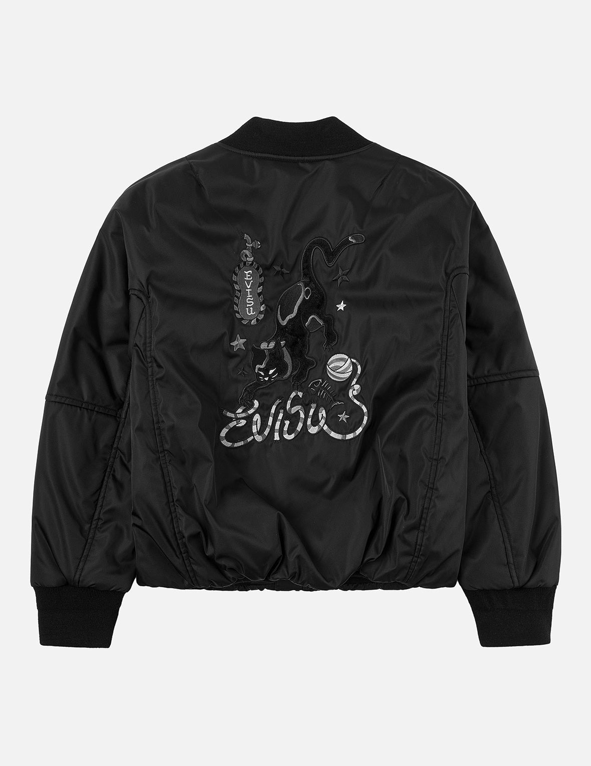 Fuzzy Cat Appliqué and Logo Embroidery Drop-Shoulder Bomber Jacket - 3